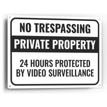 Load image into Gallery viewer, Sign Crush 'No Trespassing, PRIVATE PROPERTY, Video Surveillance' Heavy Duty Plastic PVC Sign, Large 14x10, White