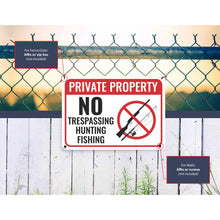 Load image into Gallery viewer, Sign Crush 'Private Property, NO Trespassing, Hunting, Fishing' Heavy Duty Plastic PVC Sign, Large 14x10, Red