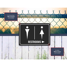 Load image into Gallery viewer, Sign Crush 'Restrooms' Pointing Right Heavy Duty Plastic PVC Sign, Large 14x10, Black