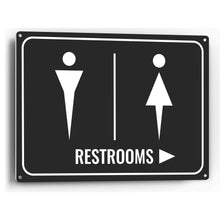 Load image into Gallery viewer, Sign Crush 'Restrooms' Pointing Right Heavy Duty Plastic PVC Sign, Large 14x10, Black