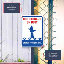 Load image into Gallery viewer, Sign Crush 'No Lifeguard on Duty' Heavy Duty Plastic PVC Sign, Large 10x14 Red