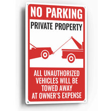 Load image into Gallery viewer, Sign Crush 'No Parking Private Property' Heavy Duty Plastic PVC Sign, Large 10x14 Red