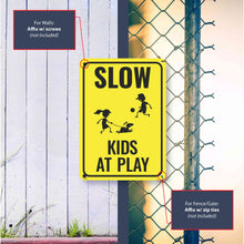 Load image into Gallery viewer, Sign Crush 'SLOW Kids at Play' Heavy Duty Plastic PVC Sign, Large 10x14 Red
