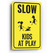 Load image into Gallery viewer, Sign Crush 'SLOW Kids at Play' Heavy Duty Plastic PVC Sign, Large 10x14 Red