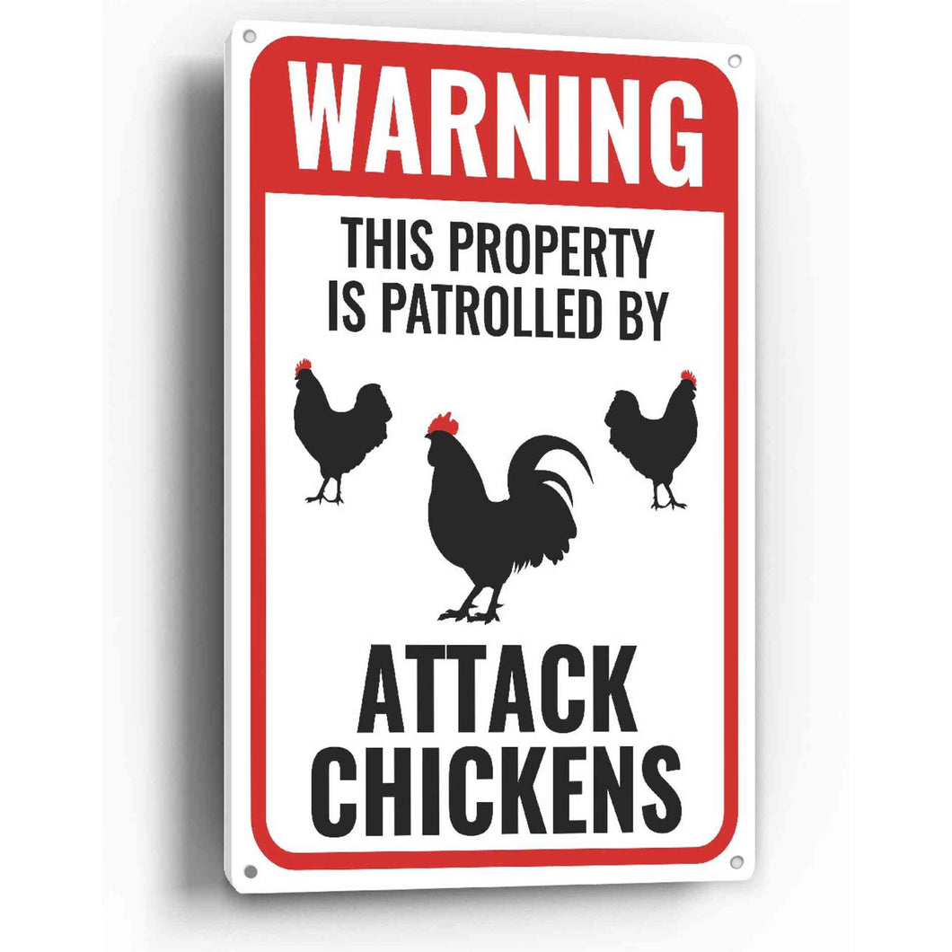 Sign Crush 'Warning Attack Chicken' Heavy Duty Plastic PVC Sign, Large 10x14 Red