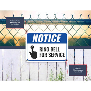 Sign Crush 'Ring Bell for Service' Heavy Duty Plastic PVC Sign, Large 14x10 Blue