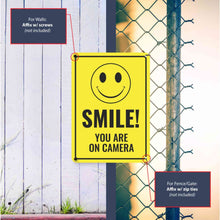 Load image into Gallery viewer, Sign Crush &#39;Smile you are on camera&#39; Heavy Duty Plastic PVC Sign, Large 10x14 Yellow
