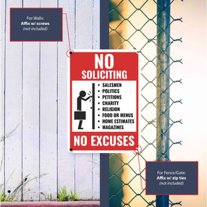 Sign Crush 'Absolutely NO Soliciting' Heavy Duty Plastic PVC Sign, Large 10x14 Red