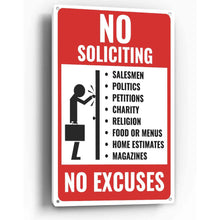 Load image into Gallery viewer, Sign Crush &#39;Absolutely NO Soliciting&#39; Heavy Duty Plastic PVC Sign, Large 10x14 Red
