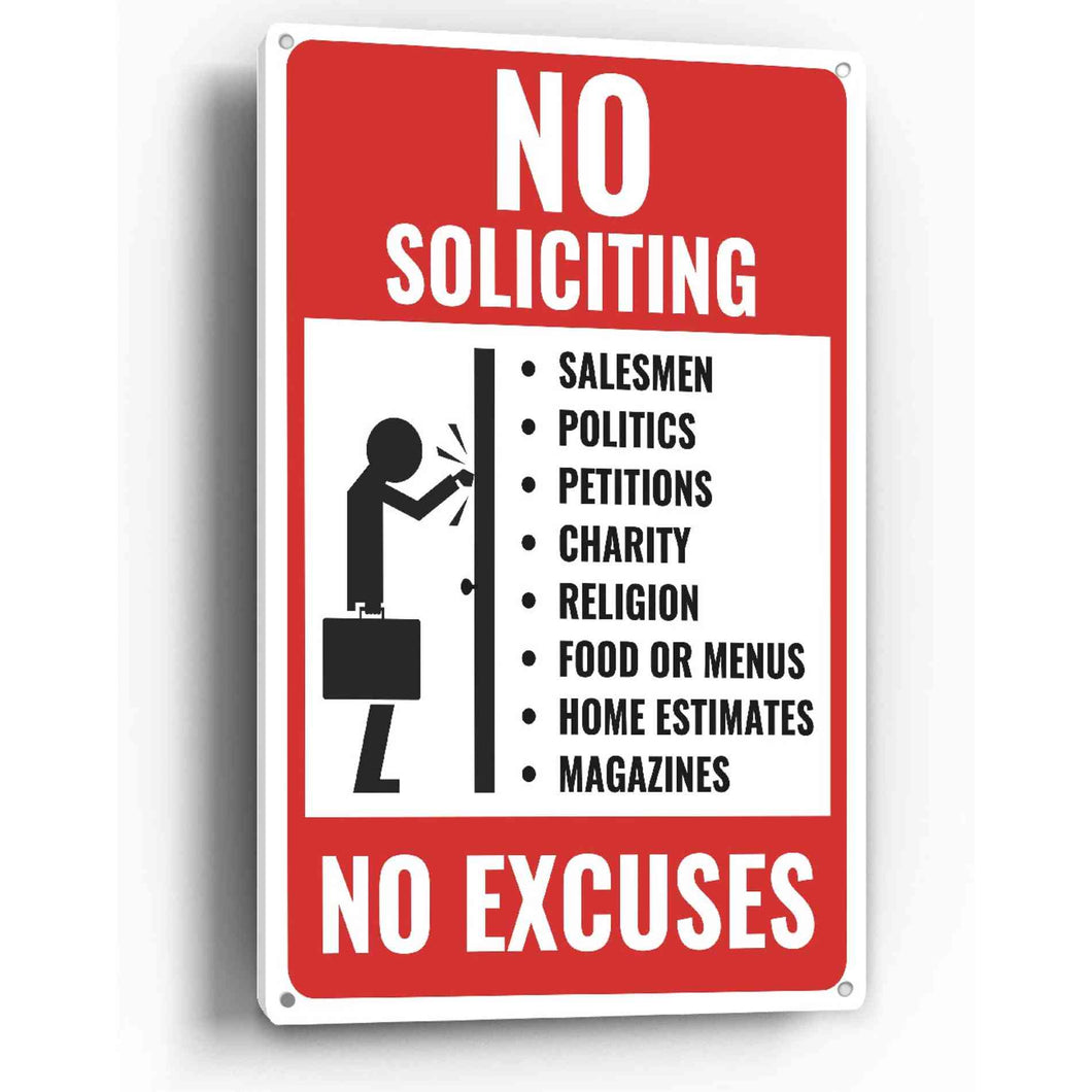 Sign Crush 'Absolutely NO Soliciting' Heavy Duty Plastic PVC Sign, Large 10x14 Red