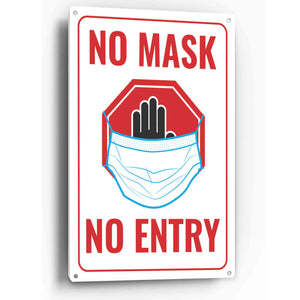 Sign Crush 'No Mask No Entry' Heavy Duty Plastic PVC Sign, Large 10x14 Red