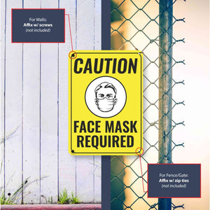 Sign Crush 'CAUTION Face Mask Required' Heavy Duty Plastic PVC Sign, Large 10x14 Yellow