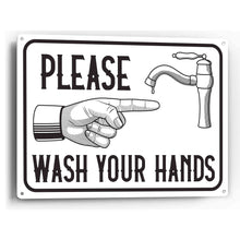 Load image into Gallery viewer, Sign Crush &#39;Please Wash You Hands Vintage&#39; Heavy Duty Plastic PVC Sign, Large 14x10 Brown
