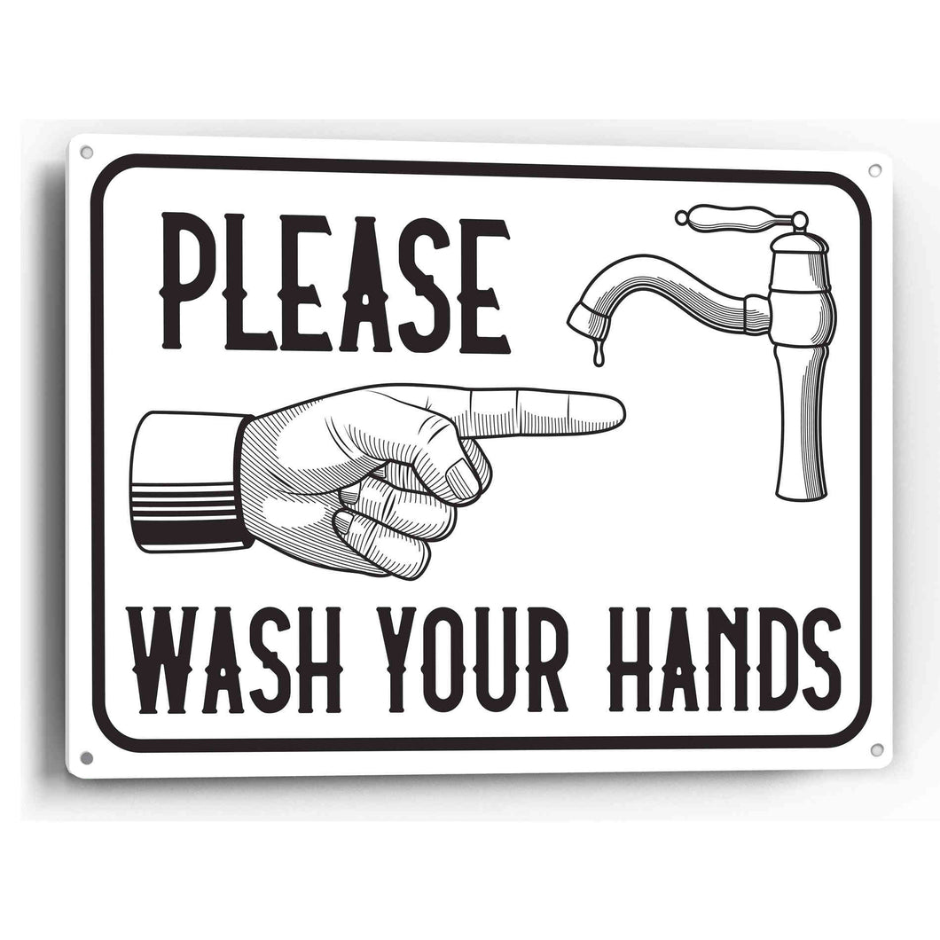 Sign Crush 'Please Wash You Hands Vintage' Heavy Duty Plastic PVC Sign, Large 14x10 Brown