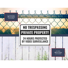 Load image into Gallery viewer, Sign Crush &#39;No Trespassing, PRIVATE PROPERTY, Video Surveillance&#39; Heavy Duty Plastic PVC Sign, Large 14x10, White
