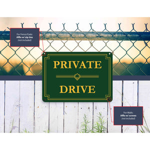 Sign Crush 'Private Drive' Heavy Duty Plastic PVC Sign, Large 14x10, Green