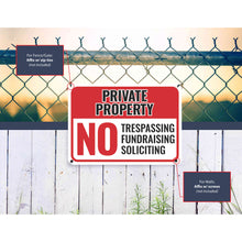 Load image into Gallery viewer, Sign Crush &#39;Private Property, NO Trespassing, Fundraising, Soliciting&#39; Heavy Duty Plastic PVC Sign, Large 14x10, Red
