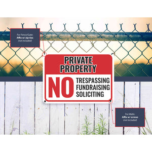 Sign Crush 'Private Property, NO Trespassing, Fundraising, Soliciting' Heavy Duty Plastic PVC Sign, Large 14x10, Red