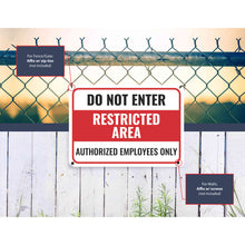 Load image into Gallery viewer, Sign Crush &#39;Do Not Enter, RESTRICTED AREA&#39; Heavy Duty Plastic PVC Sign, Large 14x10, Red
