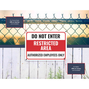 Sign Crush 'Do Not Enter, RESTRICTED AREA' Heavy Duty Plastic PVC Sign, Large 14x10, Red