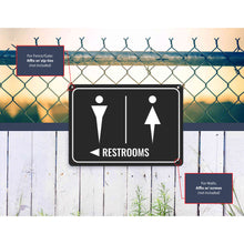 Load image into Gallery viewer, Sign Crush &#39;Restrooms&#39; Pointing Left Heavy Duty Plastic PVC Sign, Large 14x10, Black
