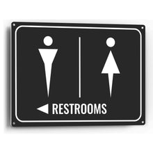 Load image into Gallery viewer, Sign Crush &#39;Restrooms&#39; Pointing Left Heavy Duty Plastic PVC Sign, Large 14x10, Black
