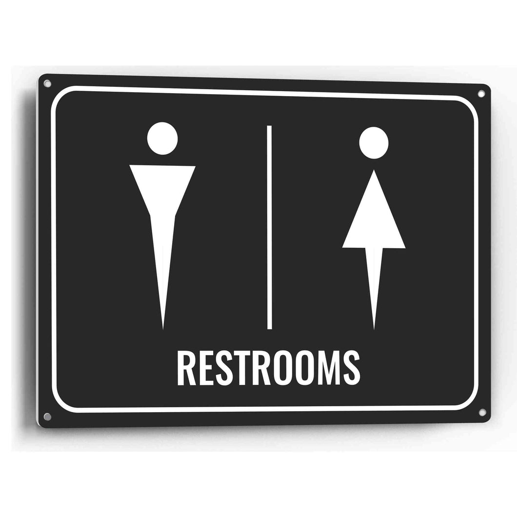 Sign Crush 'Restrooms' Heavy Duty Plastic PVC Sign, Large 14x10, Black