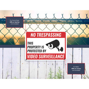 Sign Crush 'NO TRESPASSING, VIDEO SURVEILLANCE' Heavy Duty Plastic PVC Sign, Large 14x10, Red