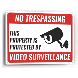 Sign Crush 'NO TRESPASSING, VIDEO SURVEILLANCE' Heavy Duty Plastic PVC Sign, Large 14x10, Red