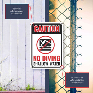 Sign Crush 'No Diving Shallow Water' Heavy Duty Plastic PVC Sign, Large 10x14 Red