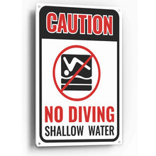 Load image into Gallery viewer, Sign Crush &#39;No Diving Shallow Water&#39; Heavy Duty Plastic PVC Sign, Large 10x14 Red
