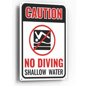 Sign Crush 'No Diving Shallow Water' Heavy Duty Plastic PVC Sign, Large 10x14 Red