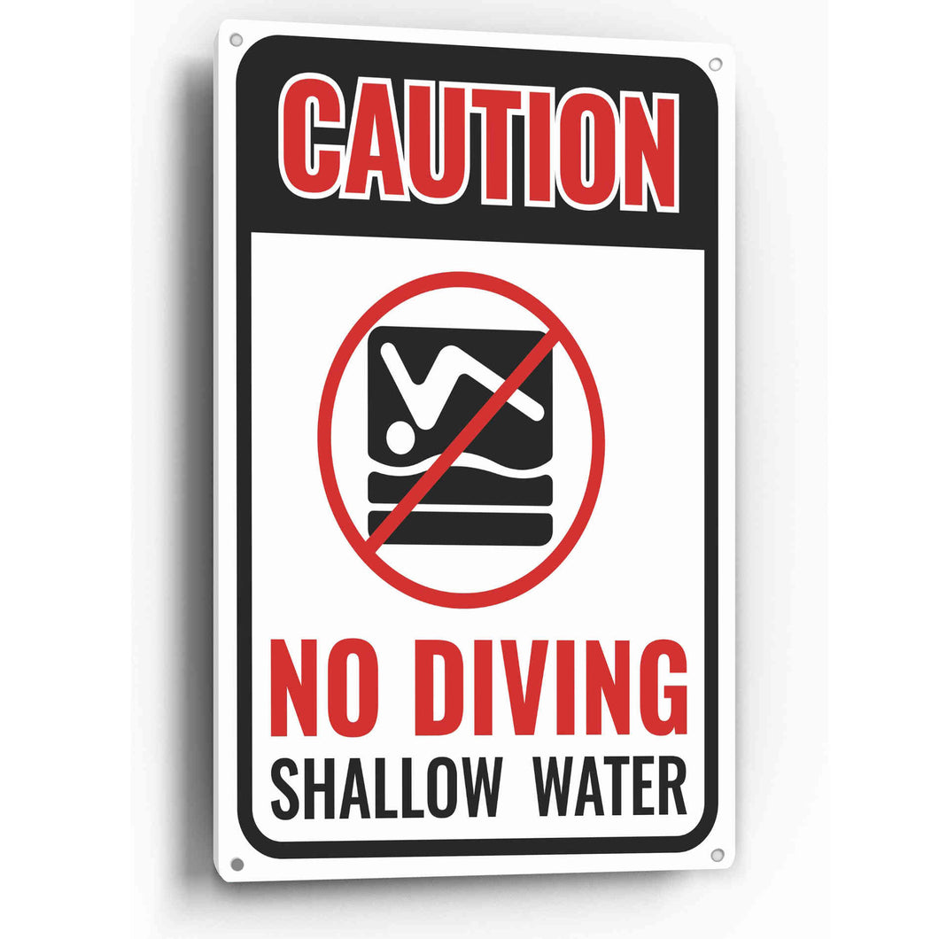 Sign Crush 'No Diving Shallow Water' Heavy Duty Plastic PVC Sign, Large 10x14 Red