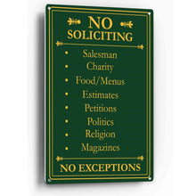 Load image into Gallery viewer, Sign Crush &#39;NO Soliciting&#39; Heavy Duty Plastic PVC Sign, Large 10x14 Red
