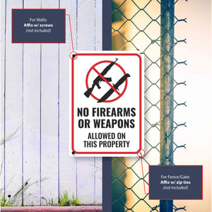 Sign Crush 'No Firearms or Weapons' Heavy Duty Plastic PVC Sign, Large 10x14 Red