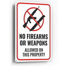 Load image into Gallery viewer, Sign Crush &#39;No Firearms or Weapons&#39; Heavy Duty Plastic PVC Sign, Large 10x14 Red
