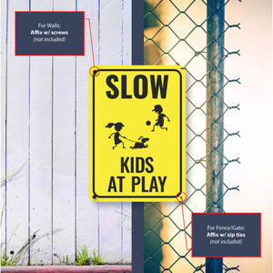 Sign Crush 'SLOW Kids at Play' Heavy Duty Plastic PVC Sign, Large 10x14 Red