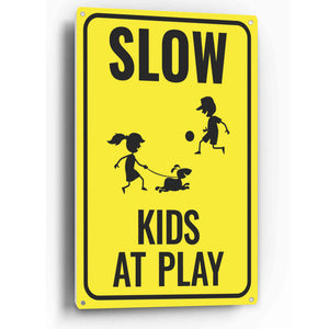 Sign Crush 'SLOW Kids at Play' Heavy Duty Plastic PVC Sign, Large 10x14 Red